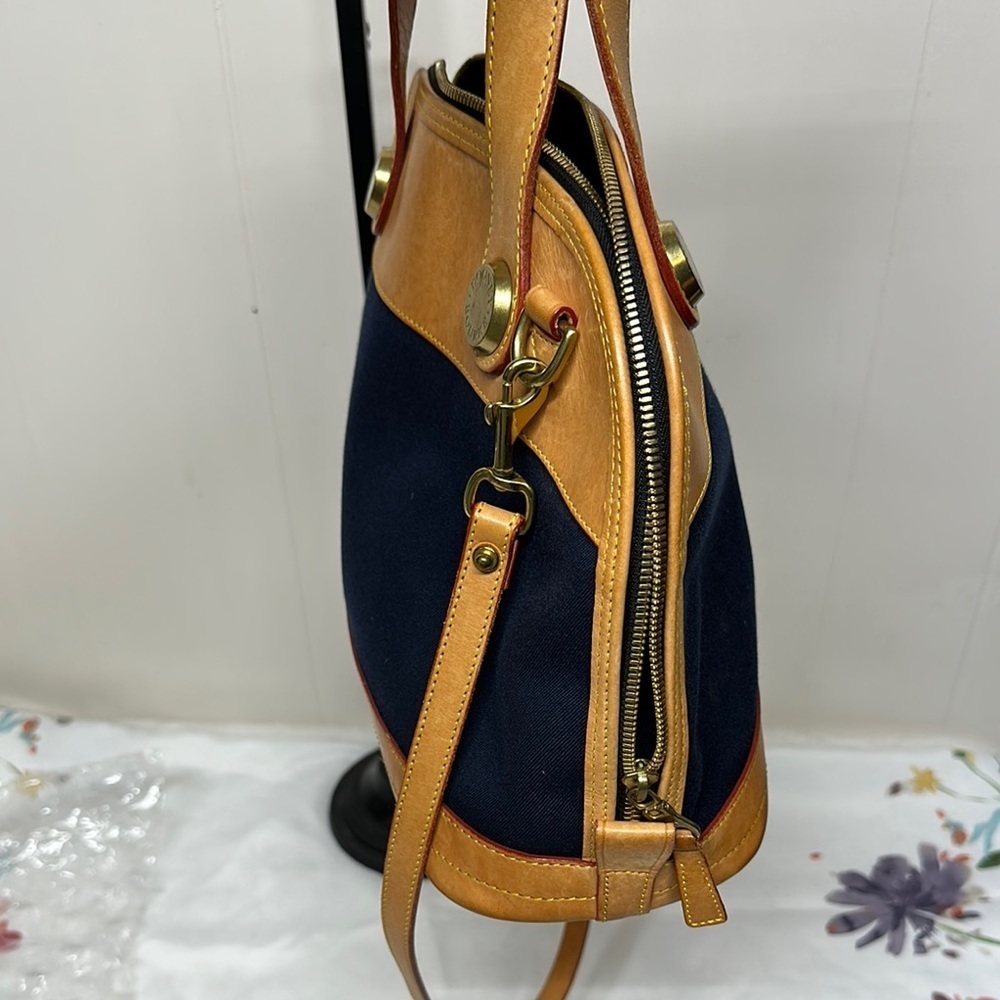 Vintage Dooney & Bourke Tan and Blue Satchel / Crossbody Dome bag - Picture 14 of 16